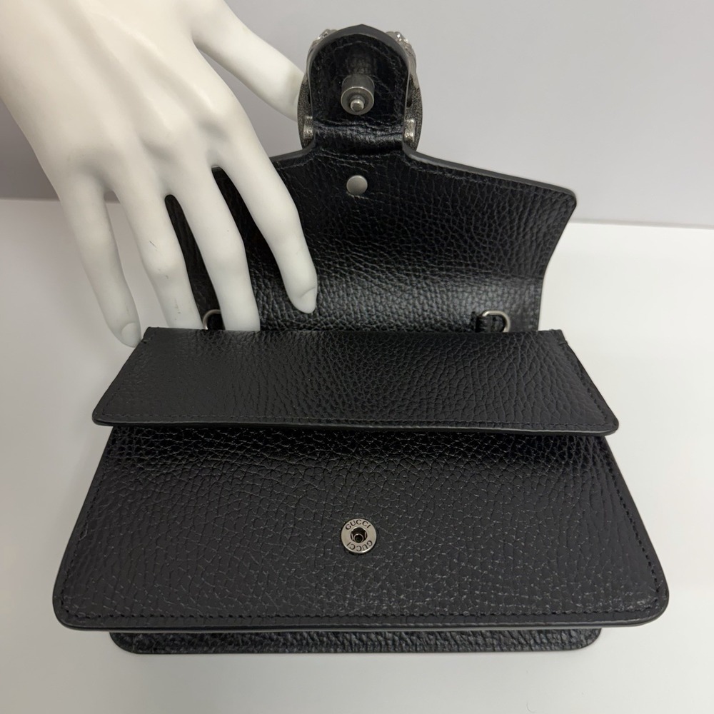 Gucci Leather Dionysus Mini Bag Black Crysals NEW Top Handle Chain Box Dust Bag - Picture 13 of 16